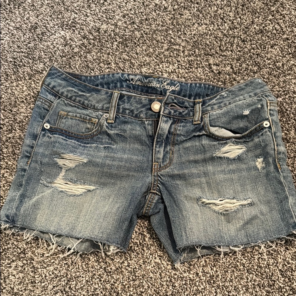 American Eagle Outfitters Blue Jean Shorts Distressed Style